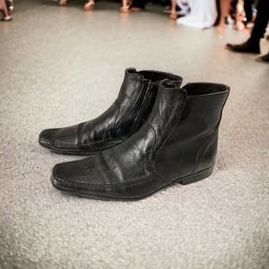 Sz 8 ANTONIO ZENGARA Black Ankle Boots Zipper Zip Up Square Toe Dress Shoes